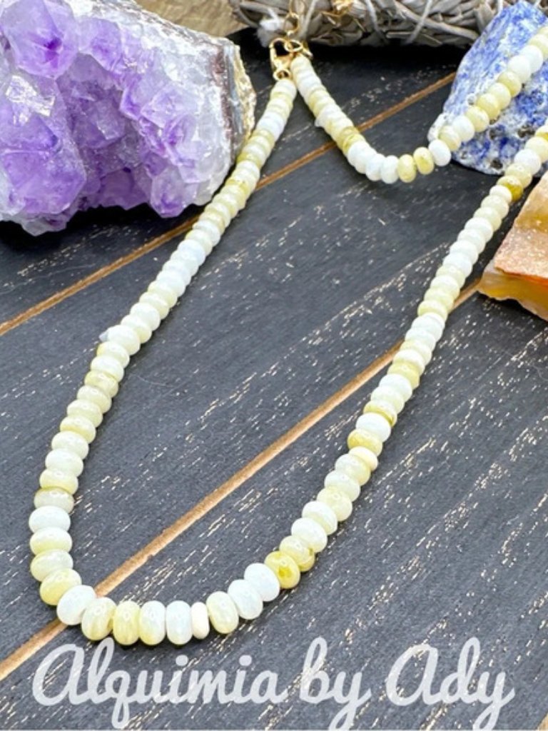 Simple Agates + Yellow And White Beaded Necklace